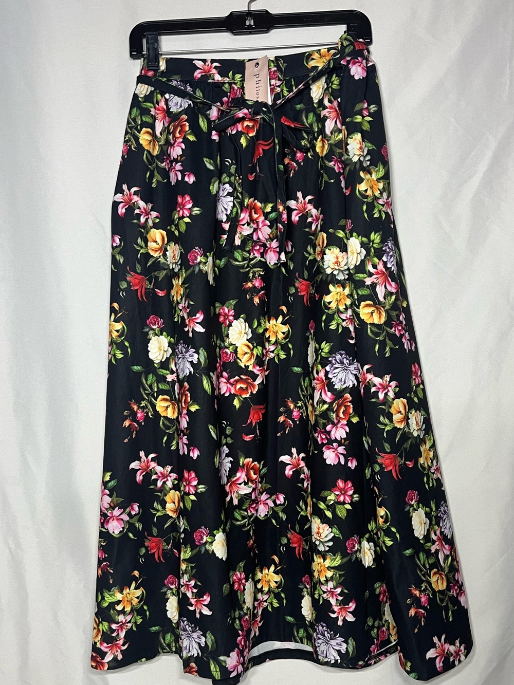 Philosophy Women’s XLarge Elastic Waist Belted Floral A-Line Maxi Long Skirt